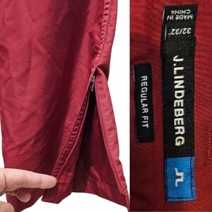 J. LINDEBERG Golf Micro Twill Rain Pants Mens Size 32x32 Dark Burgundy